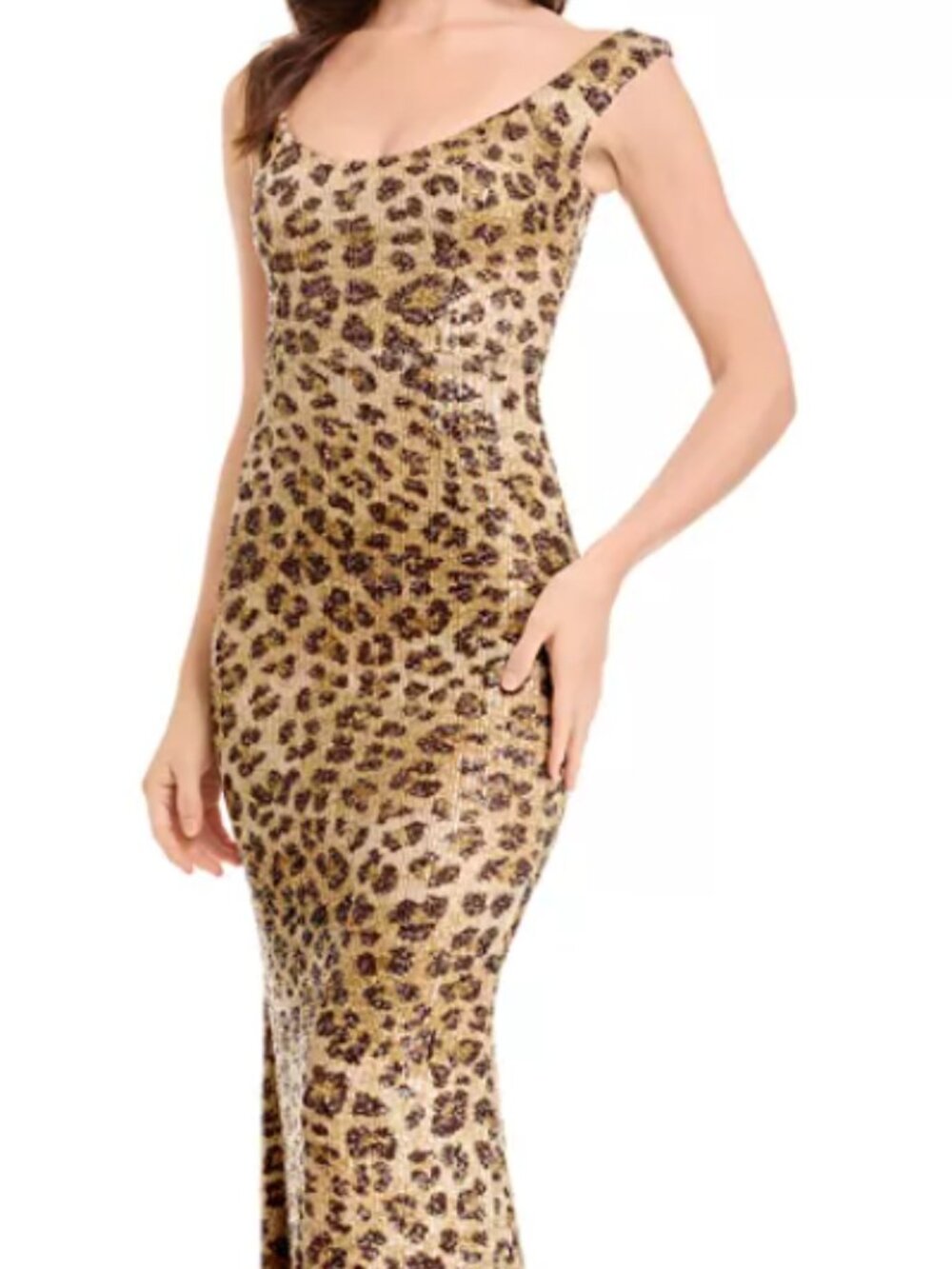 Dress the Population Women's Josie Scoop-Neck Gown Cat Print Size XL
